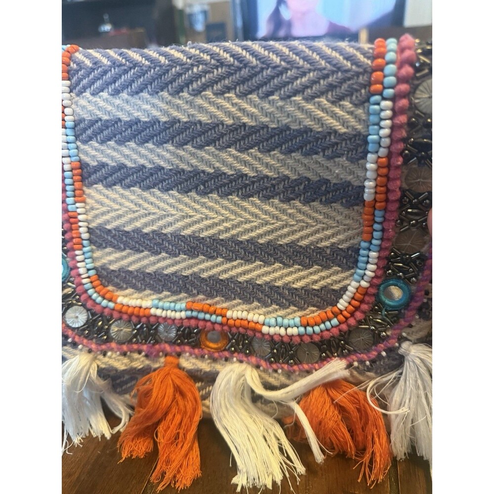 Womenโs Multicolor fringe beaded Boho Crossbody Bag Emblished